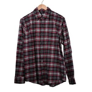 Lands End Flannel Shirt Mens Medium Red Black Plaid Traditional Fit 461909